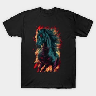 Black horse flames color burn T-Shirt